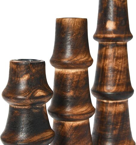 Main + Mesa Wood Stack Taper Candle Holders, Set of 3 in Saudi Arabia