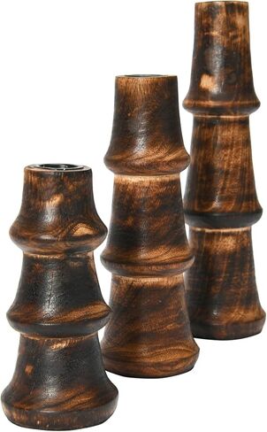 Main + Mesa Wood Stack Taper Candle Holders, Set of 3 in Saudi Arabia