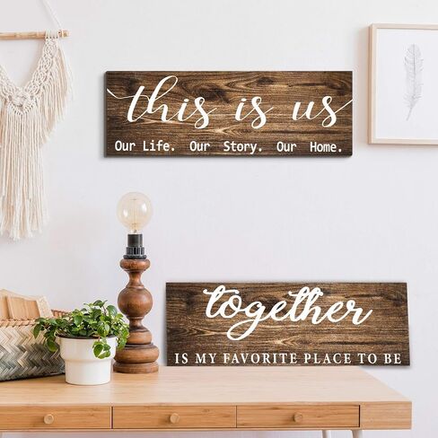 Jetec 2 Pcs This is Us Wall Decor Home Wooden Wall Sign Family Wall Plaques Together Is My Favorite Place To Be Sign Rustic Wood Entryway Plaque for Bedroom Living Room,4.7 x 13.8 Inch(Antique Grey) in Kuwait