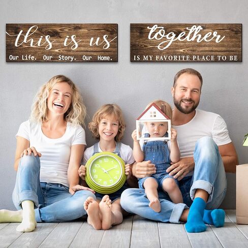 Jetec 2 Pcs This is Us Wall Decor Home Wooden Wall Sign Family Wall Plaques Together Is My Favorite Place To Be Sign Rustic Wood Entryway Plaque for Bedroom Living Room,4.7 x 13.8 Inch(Antique Grey) in Kuwait