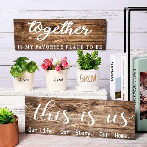 Jetec 2 Pcs This is Us Wall Decor Home Wooden Wall Sign Family Wall Plaques Together Is My Favorite Place To Be Sign Rustic Wood Entryway Plaque for Bedroom Living Room,4.7 x 13.8 Inch(Antique Grey) in Kuwait
