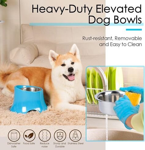 Super Design Elevated Dog Bowls Small Size Dog 2 Pcs Raised Dog Dish, Non Spill Edges & Non Skid Sturdy Melamine Stand, Reduce Neck Stress, Less Regurgitating and Vomiting 1 Cup White and Black in Saudi Arabia