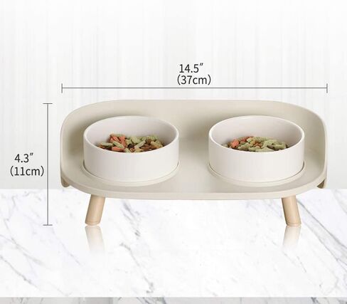 وعاء الكلب الذهبي والرخام السيراميكي A4DOG مع حامل خشبي، أوعية طعام سيراميك متينة للكلاب مرتفعة المياه، مجموعة مياه طعام مرجحة لطيفة، أوعية طعام للكلاب من السيراميك - رخام بخط ذهبي رمادي 29 أونصة in Kuwait