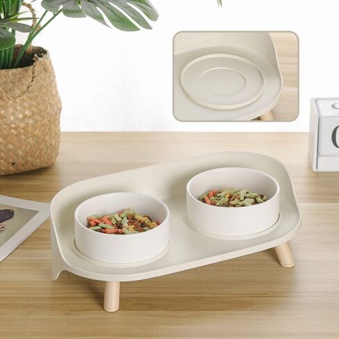 وعاء الكلب الذهبي والرخام السيراميكي A4DOG مع حامل خشبي، أوعية طعام سيراميك متينة للكلاب مرتفعة المياه، مجموعة مياه طعام مرجحة لطيفة، أوعية طعام للكلاب من السيراميك - رخام بخط ذهبي رمادي 29 أونصة in Kuwait