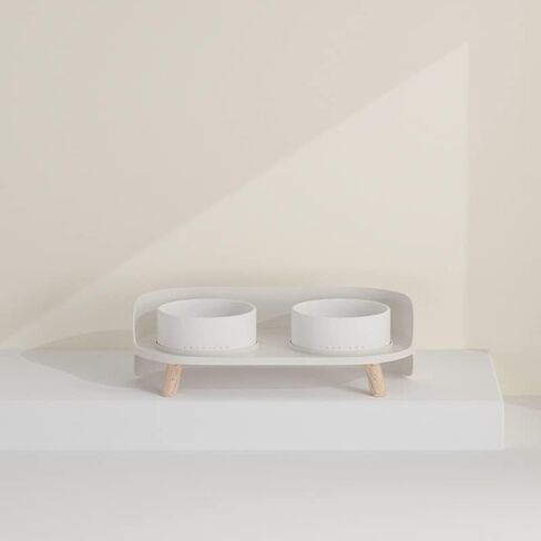 وعاء الكلب الذهبي والرخام السيراميكي A4DOG مع حامل خشبي، أوعية طعام سيراميك متينة للكلاب مرتفعة المياه، مجموعة مياه طعام مرجحة لطيفة، أوعية طعام للكلاب من السيراميك - رخام بخط ذهبي رمادي 29 أونصة in Kuwait