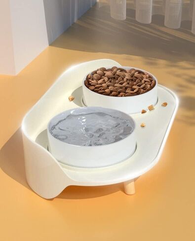 وعاء الكلب الذهبي والرخام السيراميكي A4DOG مع حامل خشبي، أوعية طعام سيراميك متينة للكلاب مرتفعة المياه، مجموعة مياه طعام مرجحة لطيفة، أوعية طعام للكلاب من السيراميك - رخام بخط ذهبي رمادي 29 أونصة in Kuwait