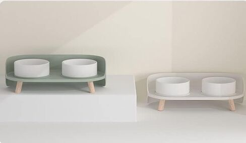 وعاء الكلب الذهبي والرخام السيراميكي A4DOG مع حامل خشبي، أوعية طعام سيراميك متينة للكلاب مرتفعة المياه، مجموعة مياه طعام مرجحة لطيفة، أوعية طعام للكلاب من السيراميك - رخام بخط ذهبي رمادي 29 أونصة in Kuwait