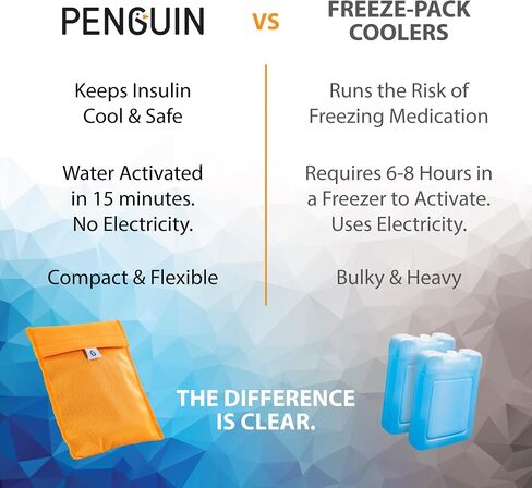 Penguin Insulin Cooler - حقيبة سفر للأنسولين المنشط بالماء للأقلام - مبرد سفر كبير للأنسولين بقياس 7.8 × 6.3 بوصة - يخزن الأنسولين بأمان عند درجة حرارة 64F-78F لمدة 45 ساعة - أسود in Kuwait