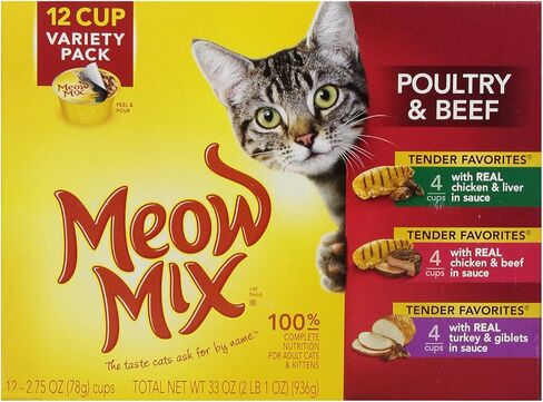 Meow Mix Tender Favorites Poultry & Beef Variety Pack, 2.75-Ounce Cups, 12-Count in Saudi Arabia