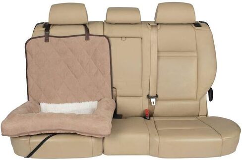 PetSafe Happy Ride Car Cuddler, Dog Bed Seat Cover - Grey and Tan - Bench and Bucket Covers for Cars, SUVs and Trucks in Saudi Arabia