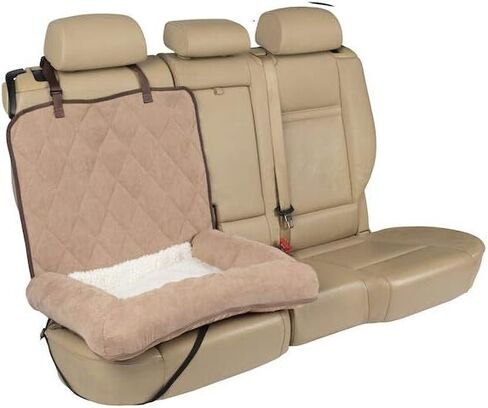 PetSafe Happy Ride Car Cuddler, Dog Bed Seat Cover - Grey and Tan - Bench and Bucket Covers for Cars, SUVs and Trucks in Saudi Arabia