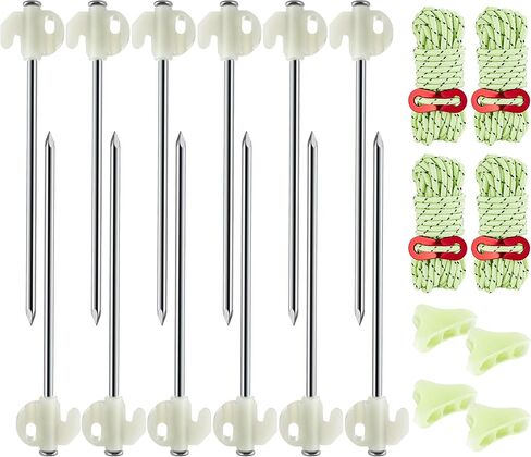 12 PCS Tent Stakes Heavy Duty 7.6 Inch Dark Tent Stakes Kit Includes Rope Adjuster Storage Bag and Hammer,Metal Stakes with 4 PCS Reflective Wind Ropes for Ground,Gardening and Canopy,Outdoor in Saudi Arabia