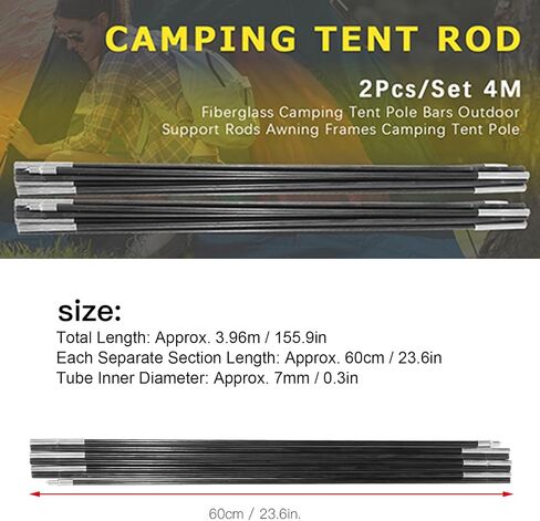 Fiberglass Tent Poles 3.96M, 2 Pieces Universal Fiber Glass Tent Rod Tarp Poles for Awnings, Portable Lightweight Replacement Poles for Camping, Hiking Accessories in Saudi Arabia