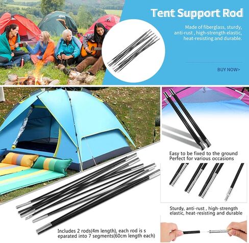 Fiberglass Tent Poles 3.96M, 2 Pieces Universal Fiber Glass Tent Rod Tarp Poles for Awnings, Portable Lightweight Replacement Poles for Camping, Hiking Accessories in Saudi Arabia