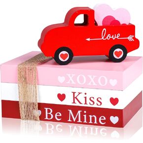 5 Pcs Valentine's Day Tiered Tray Decorations Wooden Book Stack Decor Valentine 3D Truck Sign Valentine's Day Table Decor Rustic Farmhouse Sign for Bookshelf Mantel Fireplace Home Coffee Table Decor in Kuwait