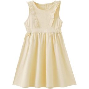 TIMOGG Toddler Baby Girl Cotton Linen Summer Ruffle Sleeveless Dress Decoration Back Button Down Kids Beach Dresses in Kuwait