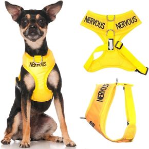 Nervous Yellow Color Coded Waterproof Padded Adjustable Non Pull Front and Back Ring Alert Warning Medium Vest Dog Harness Prevents Accidents By Warning Others of Your Dog in Advance