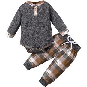 ملابس XFGLCK لحديثي الولادة للأولاد للخريف والشتاء بأكمام طويلة رومبير + مجموعة سراويل منقوشة بدلة رياضية in Kuwait