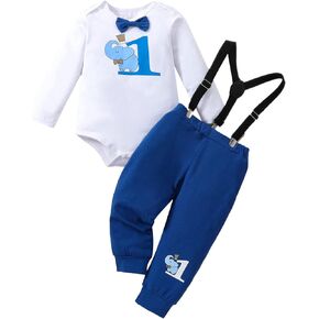 Baby Boy First Birthday Clothes Infant Bow Tie Romper Bodysuit Suspender Pant 3Pcs Gentleman Suit Cake Smash Outfits in Kuwait