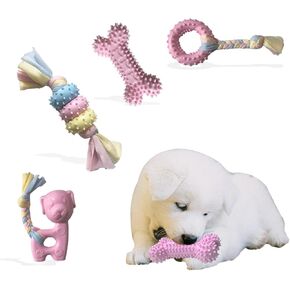 Puppy Toys for Teething, Dog Chew Toys for Small & Medium Breeds, Soothe Teething Pain, Lessens Anxiety, Durable, All-Natural Rubber and Cotton, 4-Pack (Blue) in Kuwait