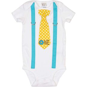 Cuddle Sleep Dream Baby Boy 1st Birthday Outfit Cake Smash Bodysuit with Tie and Suspenders Birthday Shirt in Kuwait