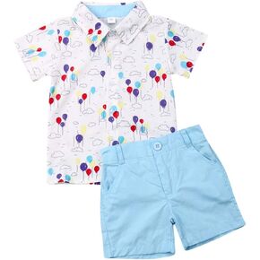 Karwuiio Toddler Baby Boy Summer Outfits Short Sleeve Button Down Print Shirt with Shorts 2PCS Hawaiian Clothes in Kuwait