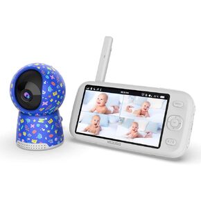 NexiGo Video Baby Monitor with Camera and Audio, 5 Inch Split IPS Screen, Support Up to 4 Cameras, 2-Way Audio, Pan-Tilt-Zoom, 4800mAh Battery, Temperature Detection, Night Vision, Lullaby (White)