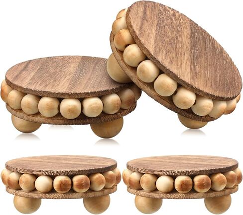 4 Pieces Wood Riser for Decor Round Wooden Risers for Displays Distressed Wood Risers Farmhouse Mini Tray Rustic Pedestal Stand Display Risers for Table Tiered Trays Home Kitchen Decoration (Brown) in Saudi Arabia