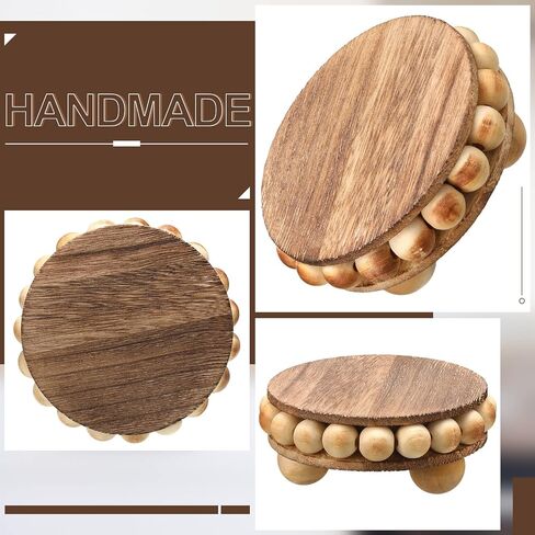 4 Pieces Wood Riser for Decor Round Wooden Risers for Displays Distressed Wood Risers Farmhouse Mini Tray Rustic Pedestal Stand Display Risers for Table Tiered Trays Home Kitchen Decoration (Brown) in Saudi Arabia