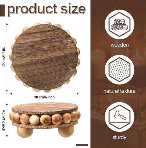 4 Pieces Wood Riser for Decor Round Wooden Risers for Displays Distressed Wood Risers Farmhouse Mini Tray Rustic Pedestal Stand Display Risers for Table Tiered Trays Home Kitchen Decoration (Brown) in Saudi Arabia
