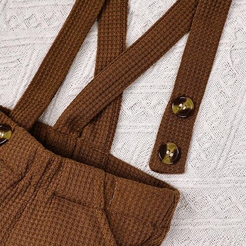 ملابس الأطفال الأولاد حديثي الولادة لفصل الخريف والشتاء ملابس للأولاد بأكمام طويلة مخططة رومبير وزرة وسراويل بحمالات ومجموعة ملابس وقبعة in Kuwait