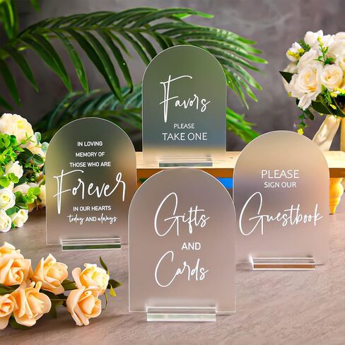 Chunful 4 Pcs Acrylic Wedding Signs with Stand 5 x 7 Inch Clear Cards and Gifts Sign for Wedding Please Sign Our Guestbook Rustic Calligraphy Wedding Sign for Wedding Ceremony Reception (Basic) in Saudi Arabia