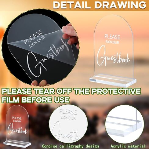 Chunful 4 Pcs Acrylic Wedding Signs with Stand 5 x 7 Inch Clear Cards and Gifts Sign for Wedding Please Sign Our Guestbook Rustic Calligraphy Wedding Sign for Wedding Ceremony Reception (Basic) in Saudi Arabia