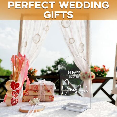 Chunful 4 Pcs Acrylic Wedding Signs with Stand 5 x 7 Inch Clear Cards and Gifts Sign for Wedding Please Sign Our Guestbook Rustic Calligraphy Wedding Sign for Wedding Ceremony Reception (Basic) in Saudi Arabia