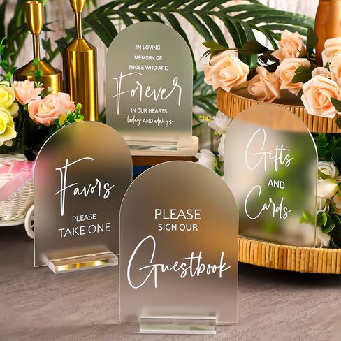 Chunful 4 Pcs Acrylic Wedding Signs with Stand 5 x 7 Inch Clear Cards and Gifts Sign for Wedding Please Sign Our Guestbook Rustic Calligraphy Wedding Sign for Wedding Ceremony Reception (Basic) in Saudi Arabia