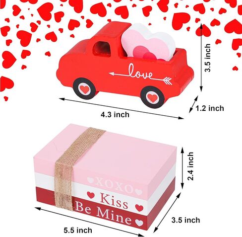 5 Pcs Valentine's Day Tiered Tray Decorations Wooden Book Stack Decor Valentine 3D Truck Sign Valentine's Day Table Decor Rustic Farmhouse Sign for Bookshelf Mantel Fireplace Home Coffee Table Decor in Kuwait