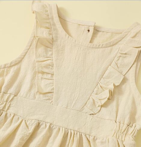 TIMOGG Toddler Baby Girl Cotton Linen Summer Ruffle Sleeveless Dress Decoration Back Button Down Kids Beach Dresses in Kuwait