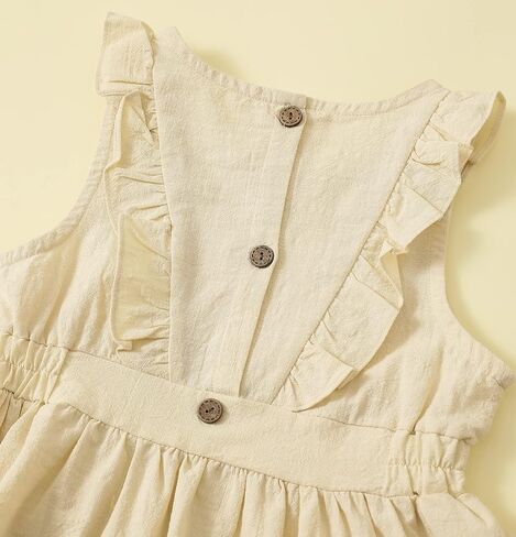 TIMOGG Toddler Baby Girl Cotton Linen Summer Ruffle Sleeveless Dress Decoration Back Button Down Kids Beach Dresses in Kuwait