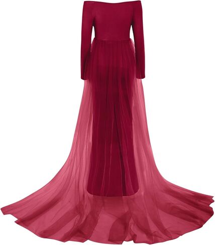 فستان حمل انيق للنساء الحوامل باكمام طويلة وقبة V وقصة ضيقة من الشيفون لالتقاط الصور in Kuwait