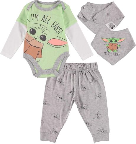 STAR WARS Baby Yoda Boys' 3 Piece Short Sleeve Bodysuit Pull-on Pants and Accessory in Saudi Arabia
