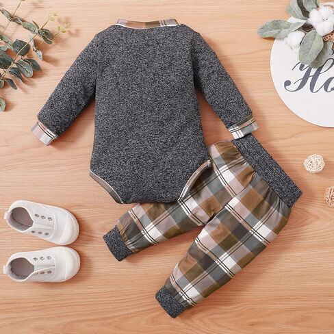 ملابس XFGLCK لحديثي الولادة للأولاد للخريف والشتاء بأكمام طويلة رومبير + مجموعة سراويل منقوشة بدلة رياضية in Kuwait