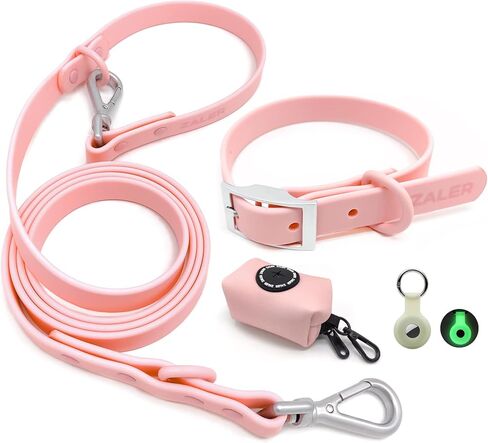 ZALER Dog Collar and Leash Set, Waterproof Adjustable Stinkproof Pet Collars Leashes for Large, Medium Small Dogs, 6FT Dog Leash with Airtag Dog Collar Holder and Dog Poop Bag Holder (L, Purple) in Kuwait