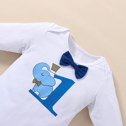 Baby Boy First Birthday Clothes Infant Bow Tie Romper Bodysuit Suspender Pant 3Pcs Gentleman Suit Cake Smash Outfits in Kuwait