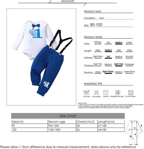 Baby Boy First Birthday Clothes Infant Bow Tie Romper Bodysuit Suspender Pant 3Pcs Gentleman Suit Cake Smash Outfits in Kuwait