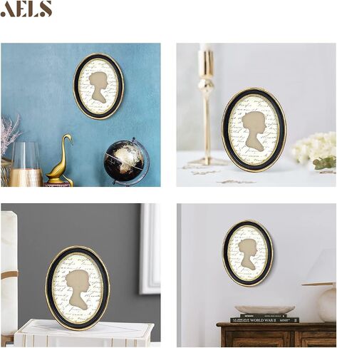 AELS 4x4 Inch Vintage Picture Frame, Elegant Antique Photo Frames with Glass Front, Photo Display, Tabletop Wall Hanging, Gift Ideas, Black Round with Gold Trim in Saudi Arabia