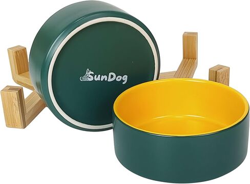 أوعية الكلاب المرتفعة من SunDog - وعاء عملي مرتفع للكلاب للطعام والماء - أوعية سيراميك لطيفة ومتينة للكلاب مع حامل خشبي - أوعية للكلاب والقطط الصغيرة سعة 13.5 أونصة (أزرق) in Kuwait