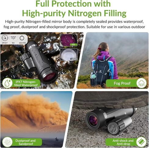 منظار أحادي العين APEXEL 12x50 ED، منظار أحادي العين محمول باليد في الهواء الطلق مع منشور BAK4 IPX7 مقاوم للماء وخفيف الوزن ومنظار أحادي العين لمباراة كرة القدم والصيد والمشي لمسافات طويلة والطيور والبالغين in Kuwait