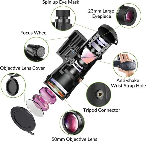 منظار أحادي العين APEXEL 12x50 ED، منظار أحادي العين محمول باليد في الهواء الطلق مع منشور BAK4 IPX7 مقاوم للماء وخفيف الوزن ومنظار أحادي العين لمباراة كرة القدم والصيد والمشي لمسافات طويلة والطيور والبالغين in Kuwait