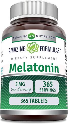 Amazing Nutrition Melatonin 5 Mg 180 Tablets Supplement | Non-GMO | Gluten Free | Made in USA in Saudi Arabia