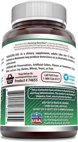 Amazing Nutrition Melatonin 5 Mg 180 Tablets Supplement | Non-GMO | Gluten Free | Made in USA in Saudi Arabia